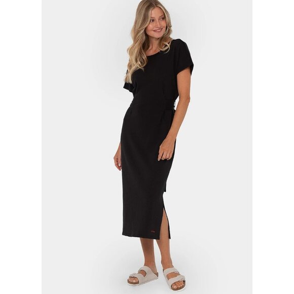 Peace Love World Regular French Terry Midi Dress Black XX-Small A607857 - Picture 1 of 1